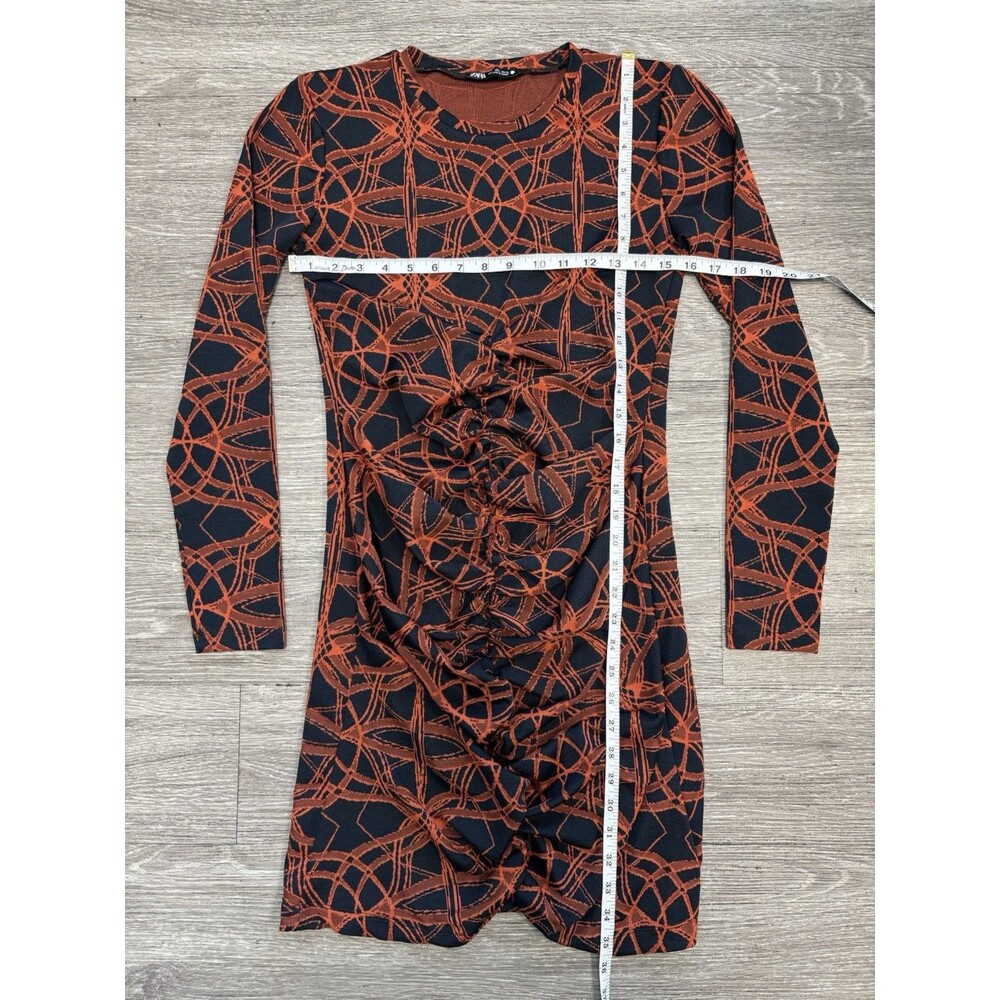 Zara Stunning Abstract Print Ruched 3/4 Sleeve Mini Dress Size Large - Picture 5 of 6